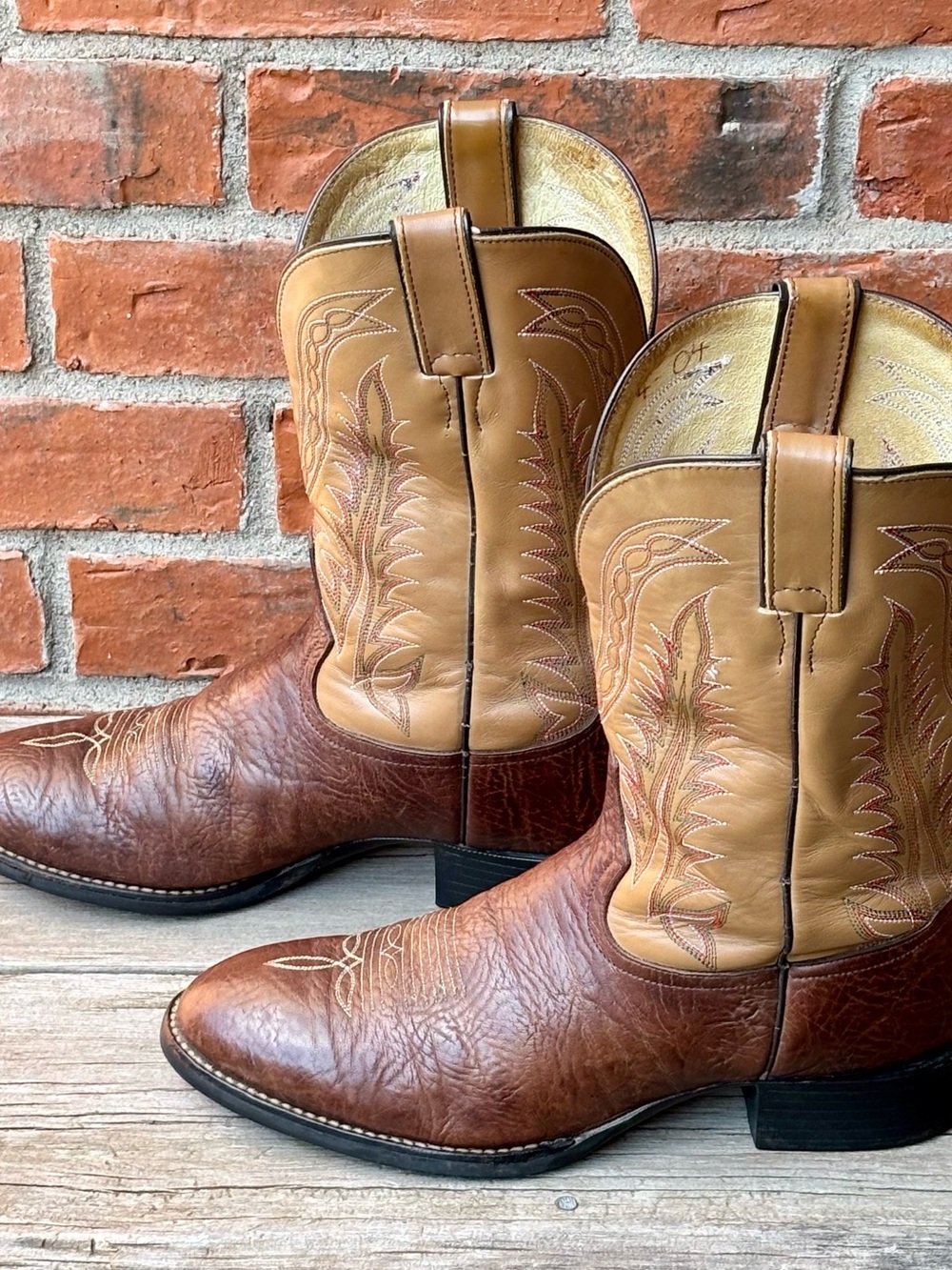 Tony Lama Stockman Brown Tan Bullhide Western Cowboy Boots TM1002 Sz 10.5D